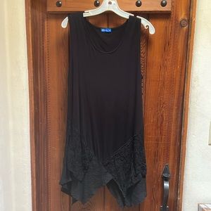 Aster black, sleeveless dress size large. Thin, asymmetrical hem.